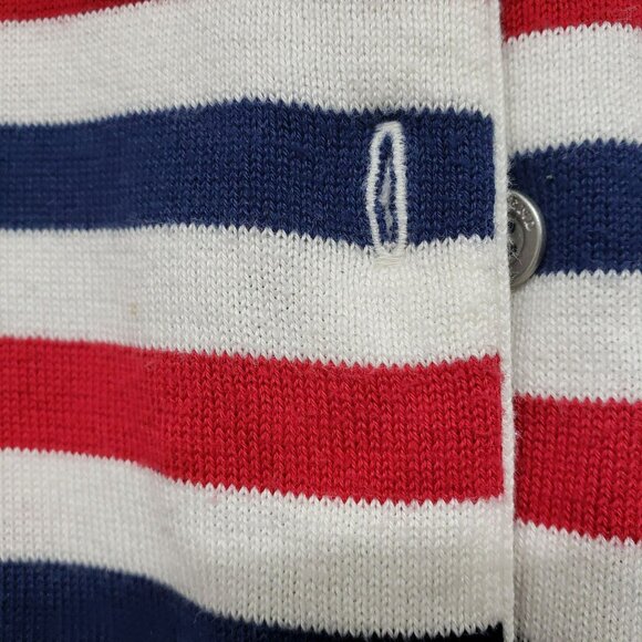 Lands End 100% Supima Cotton Navy Blue Red White Stripe Button Front Cardigan 2X - Picture 6 of 10